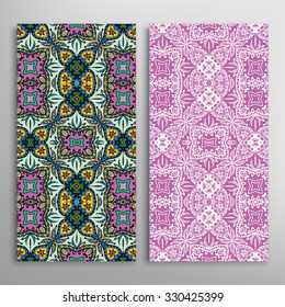 Vertical seamless floral geometric lace patterns set with hand drawn texture for Wedding, Bridal, Valentine's day or Birthday Invitations, fabric or paper print. Vector collection