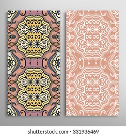 Vertical seamless floral geometric lace patterns set with hand drawn texture for Wedding, Bridal, Valentine's day or Birthday Invitations, fabric or paper print. Vector collection