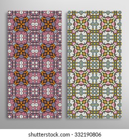 Vertical seamless floral geometric lace patterns set with hand drawn texture for Wedding, Bridal, Valentine's day or Birthday Invitations, fabric or paper print. Vector collection