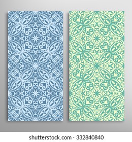 Vertical seamless floral geometric lace patterns set with hand drawn texture for Wedding, Bridal, Valentine's day or Birthday Invitations, fabric or paper print. Vector collection