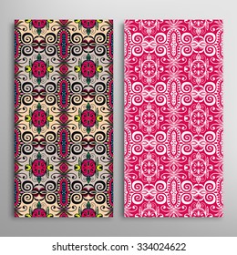 Vertical seamless floral geometric lace patterns set with hand drawn texture for Wedding, Bridal, Valentine's day or Birthday Invitations, fabric or paper print. Vector collection