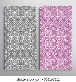 Vertical seamless floral geometric lace patterns set with hand drawn texture for Wedding, Bridal, Valentine's day or Birthday Invitations, fabric or paper print. Vector collection