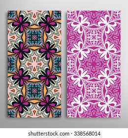 Vertical seamless floral geometric lace patterns set with hand drawn texture for Wedding, Bridal, Valentine's day or Birthday Invitations, fabric or paper print. Vector collection