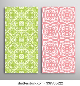 Vertical seamless floral geometric lace patterns set with hand drawn texture for Wedding, Bridal, Valentine's day or Birthday Invitations, fabric or paper print. Vector collection