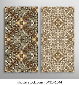 Vertical seamless floral geometric lace patterns set with hand drawn texture for Wedding, Bridal, Valentine's day or Birthday Invitations, fabric or paper print. Vector collection