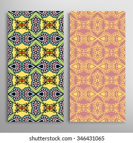 Vertical seamless floral geometric lace patterns set with hand drawn texture for Wedding, Bridal, Valentine's day or Birthday Invitations, fabric or paper print. Vector collection