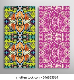 Vertical seamless floral geometric lace patterns set with hand drawn texture for Wedding, Bridal, Valentine's day or Birthday Invitations, fabric or paper print. Vector collection