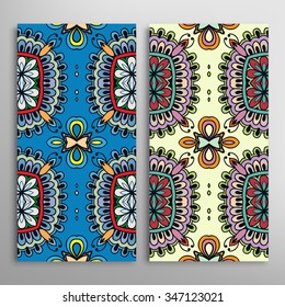 Vertical seamless floral geometric lace patterns set with hand drawn texture for Wedding, Bridal, Valentine's day or Birthday Invitations, fabric or paper print. Vector collection