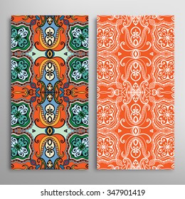 Vertical seamless floral geometric lace patterns set with hand drawn texture for Wedding, Bridal, Valentine's day or Birthday Invitations, fabric or paper print. Vector collection