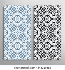 Vertical seamless floral geometric lace patterns set with hand drawn texture for Wedding, Bridal, Valentine's day or Birthday Invitations, fabric or paper print. Vector collection