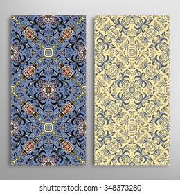 Vertical seamless floral geometric lace patterns set with hand drawn texture for Wedding, Bridal, Valentine's day or Birthday Invitations, fabric or paper print. Vector collection