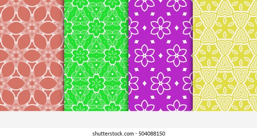 Vertical seamless floral geometric patterns set. Texture for holiday cards, Valentines day, wedding invitations, design wallpaper, pattern fills, web page, banner, flyer. Vector illustration.