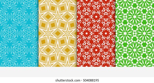 Vertical seamless floral geometric patterns set. Texture for holiday cards, Valentines day, wedding invitations, design wallpaper, pattern fills, web page, banner, flyer. Vector illustration.