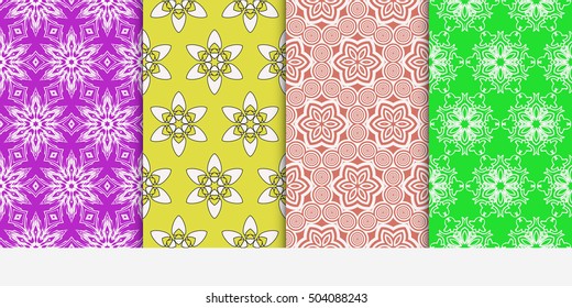 Vertical seamless floral geometric patterns set. Texture for holiday cards, Valentines day, wedding invitations, design wallpaper, pattern fills, web page, banner, flyer. Vector illustration.