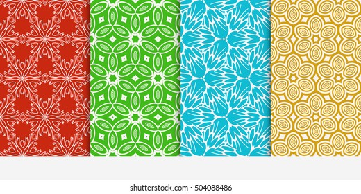 Vertical seamless floral geometric patterns set. Texture for holiday cards, Valentines day, wedding invitations, design wallpaper, pattern fills, web page, banner, flyer. Vector illustration.