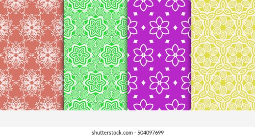 Vertical seamless floral geometric patterns set. Texture for holiday cards, Valentines day, wedding invitations, design wallpaper, pattern fills, web page, banner, flyer. Vector illustration.