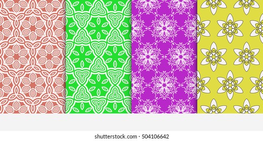 Vertical seamless floral geometric patterns set. Texture for holiday cards, Valentines day, wedding invitations, design wallpaper, pattern fills, web page, banner, flyer. Vector illustration.