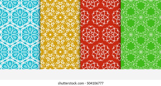 Vertical seamless floral geometric patterns set. Texture for holiday cards, Valentines day, wedding invitations, design wallpaper, pattern fills, web page, banner, flyer. Vector illustration.
