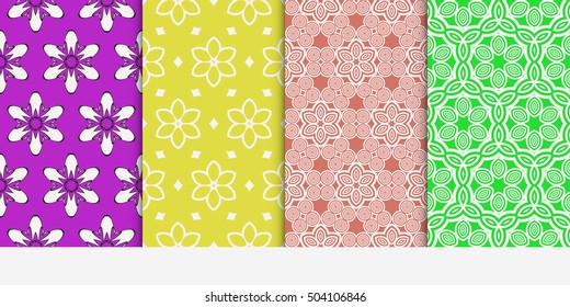 Vertical seamless floral geometric patterns set. Texture for holiday cards, Valentines day, wedding invitations, design wallpaper, pattern fills, web page, banner, flyer. Vector illustration.