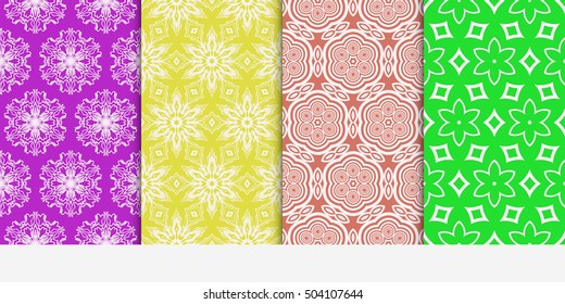 Vertical seamless floral geometric patterns set. Texture for holiday cards, Valentines day, wedding invitations, design wallpaper, pattern fills, web page, banner, flyer. Vector illustration.