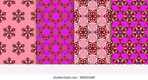 Vertical seamless floral geometric patterns set. Texture for holiday cards, Valentines day, wedding invitations, design wallpaper, pattern fills, web page, banner, flyer. Vector illustration.