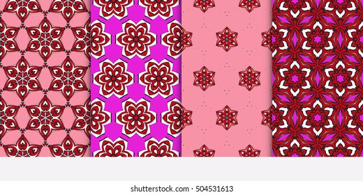 Vertical seamless floral geometric patterns set. Texture for holiday cards, Valentines day, wedding invitations, design wallpaper, pattern fills, web page, banner, flyer. Vector illustration.
