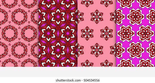 Vertical seamless floral geometric patterns set. Texture for holiday cards, Valentines day, wedding invitations, design wallpaper, pattern fills, web page, banner, flyer. Vector illustration.