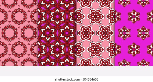 Vertical seamless floral geometric patterns set. Texture for holiday cards, Valentines day, wedding invitations, design wallpaper, pattern fills, web page, banner, flyer. Vector illustration.