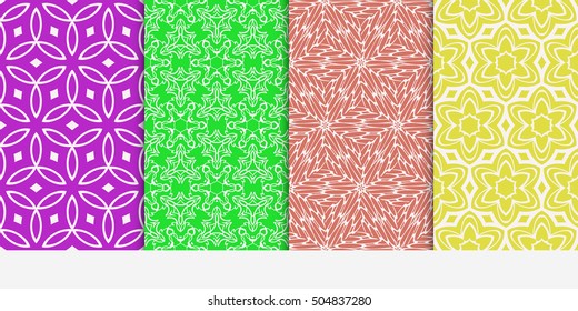 Vertical seamless floral geometric patterns set. Texture for holiday cards, Valentines day, wedding invitations, design wallpaper, pattern fills, web page, banner, flyer. Vector illustration.