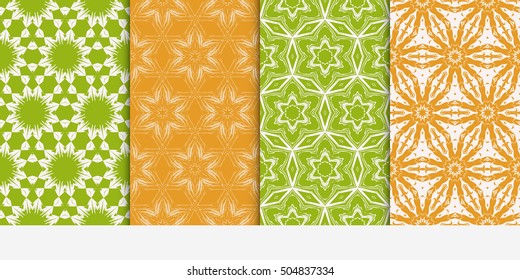 Vertical seamless floral geometric patterns set. Texture for design wallpaper, pattern fills, web page, banner, flyer. Vector illustration.