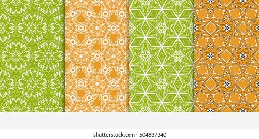 Vertical seamless floral geometric patterns set. Texture for design wallpaper, pattern fills, web page, banner, flyer. Vector illustration.