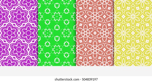 Vertical seamless floral geometric patterns set. Texture for holiday cards, Valentines day, wedding invitations, design wallpaper, pattern fills, web page, banner, flyer. Vector illustration.