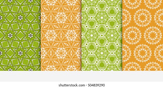 Vertical seamless floral geometric patterns set. Texture for design wallpaper, pattern fills, web page, banner, flyer. Vector illustration.