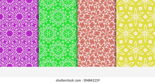 Vertical seamless floral geometric patterns set. Texture for holiday cards, Valentines day, wedding invitations, design wallpaper, pattern fills, web page, banner, flyer. Vector illustration.