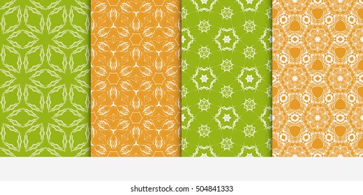 Vertical seamless floral geometric patterns set. Texture for design wallpaper, pattern fills, web page, banner, flyer. Vector illustration.