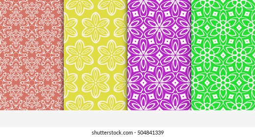 Vertical seamless floral geometric patterns set. Texture for holiday cards, Valentines day, wedding invitations, design wallpaper, pattern fills, web page, banner, flyer. Vector illustration.