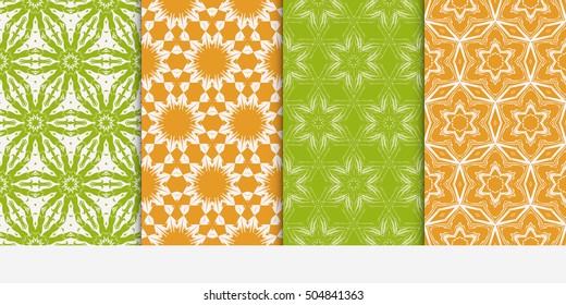 Vertical seamless floral geometric patterns set. Texture for design wallpaper, pattern fills, web page, banner, flyer. Vector illustration.