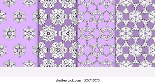 Vertical seamless floral geometric patterns set. Texture for holiday cards, Valentines day, wedding invitations, design wallpaper, pattern fills, web page, banner, flyer. Vector illustration.