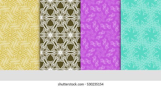 Vertical seamless floral geometric patterns set. Texture for holiday cards, Valentines day, wedding invitations, design wallpaper, pattern fills, web page, banner, flyer. Vector illustration.