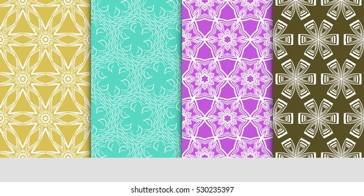 Vertical seamless floral geometric patterns set. Texture for holiday cards, Valentines day, wedding invitations, design wallpaper, pattern fills, web page, banner, flyer. Vector illustration.