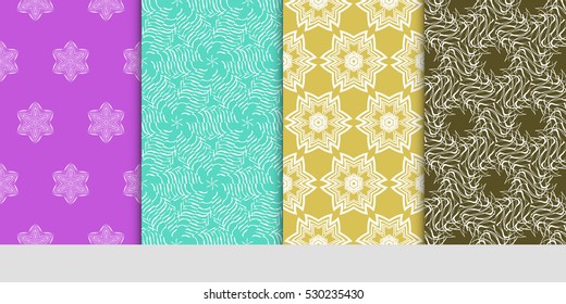 Vertical seamless floral geometric patterns set. Texture for holiday cards, Valentines day, wedding invitations, design wallpaper, pattern fills, web page, banner, flyer. Vector illustration.