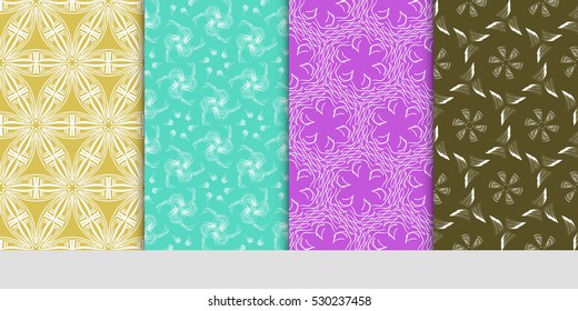 Vertical seamless floral geometric patterns set. Texture for holiday cards, Valentines day, wedding invitations, design wallpaper, pattern fills, web page, banner, flyer. Vector illustration.