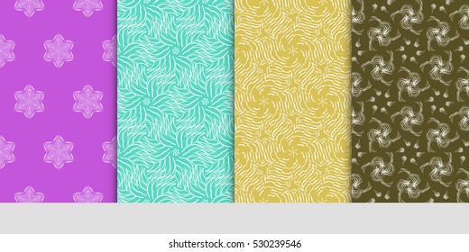 Vertical seamless floral geometric patterns set. Texture for holiday cards, Valentines day, wedding invitations, design wallpaper, pattern fills, web page, banner, flyer. Vector illustration.