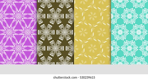 Vertical seamless floral geometric patterns set. Texture for holiday cards, Valentines day, wedding invitations, design wallpaper, pattern fills, web page, banner, flyer. Vector illustration.