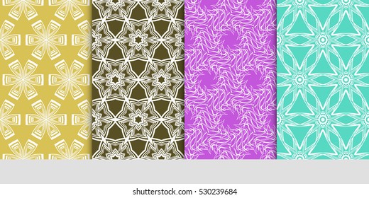Vertical seamless floral geometric patterns set. Texture for holiday cards, Valentines day, wedding invitations, design wallpaper, pattern fills, web page, banner, flyer. Vector illustration.