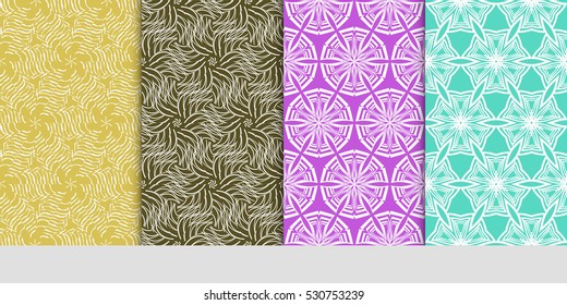 Vertical seamless floral geometric patterns set. Texture for holiday cards, Valentines day, wedding invitations, design wallpaper, pattern fills, web page, banner, flyer. Vector illustration.