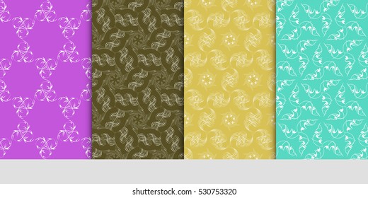 Vertical seamless floral geometric patterns set. Texture for holiday cards, Valentines day, wedding invitations, design wallpaper, pattern fills, web page, banner, flyer. Vector illustration.