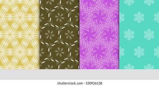 Vertical seamless floral geometric patterns set. Texture for holiday cards, Valentines day, wedding invitations, design wallpaper, pattern fills, web page, banner, flyer. Vector illustration.