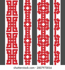 Vertical seamless geometric chinese pattern with red knots and weaving . Vector set . Use for embroidery, braid, tape, ribbon.