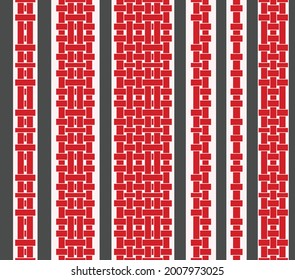 Vertical seamless geometric chinese pattern with red knots and weaving . Vector set . Use for embroidery, braid, tape, ribbon.
